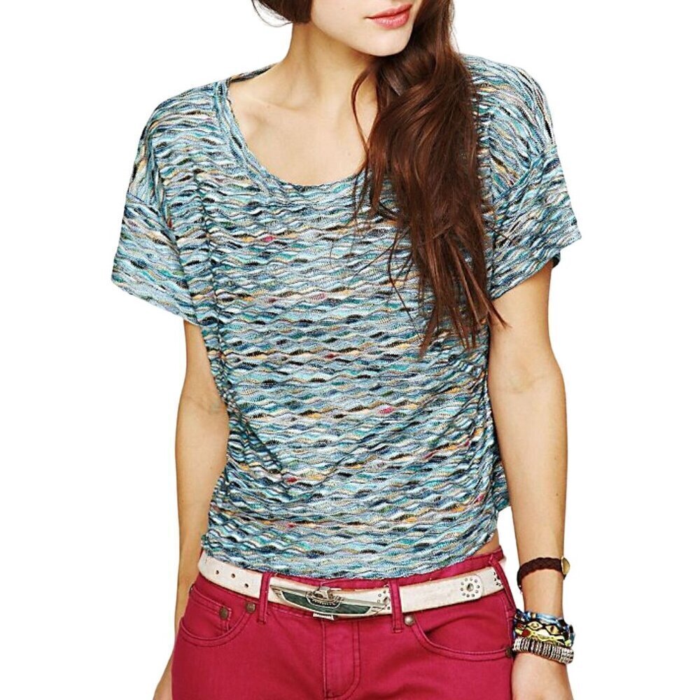 Free People Rainbow wave Boxy Top, Size S, SUMMER SALE-LIMITED TIME-